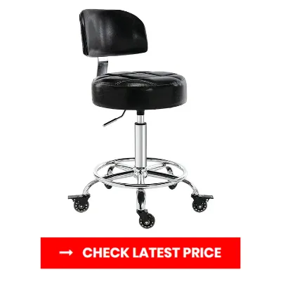 CoVibrant Lockable Stool With Back And Foot Rest – Ergonomic Rolling Hydraulic Adjustable Chair For Tattoo Artist