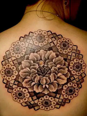 geometric tattoo of peony flower